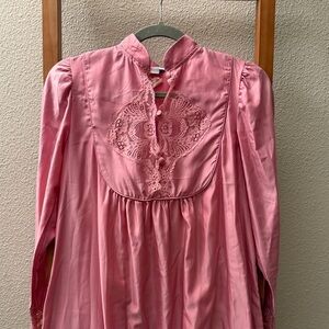NWT vintage Lily of France Pink sateen puff sleeve lace, insert nightgown
